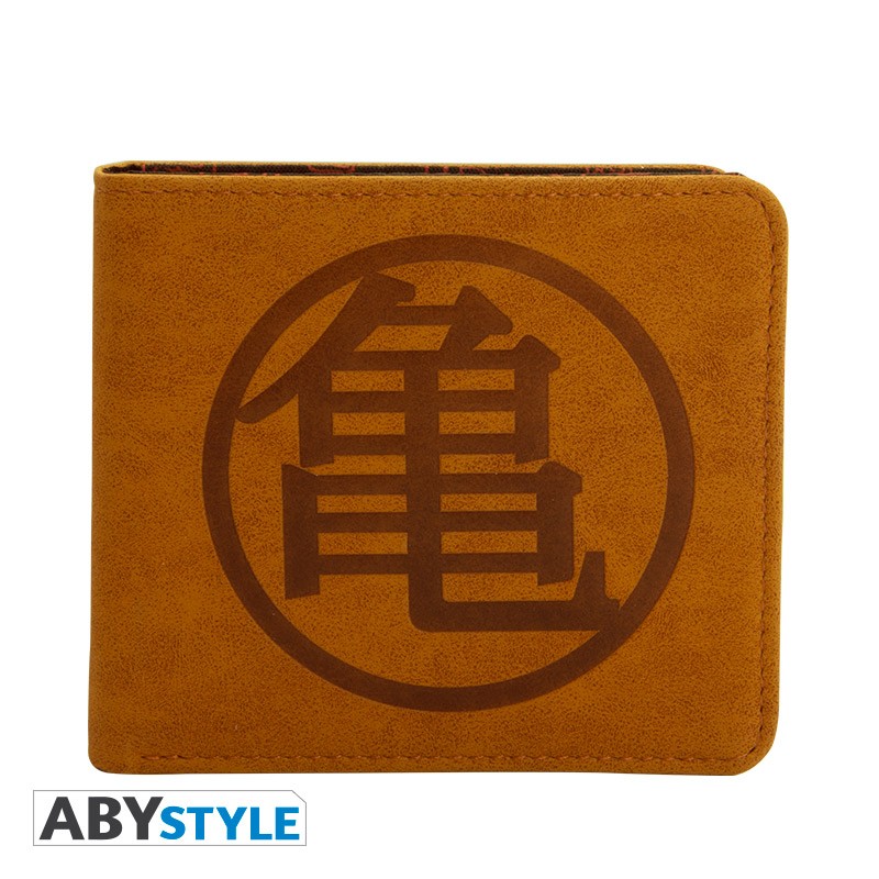 Close-up van de bruine Dragon Ball Z portemonnee met het Kam symbool